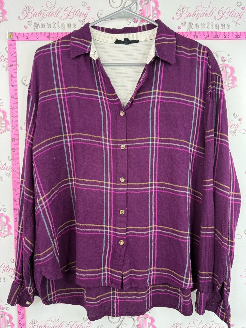 Shirt long sleeves plaid purple multicolor shirt  Plum Plaid Button-Down Shirt